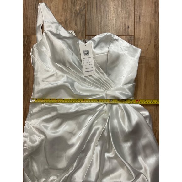 NWT Lavetir White One Shoulder Bridesmaid Wedding Dress Small - Picture 9 of 15